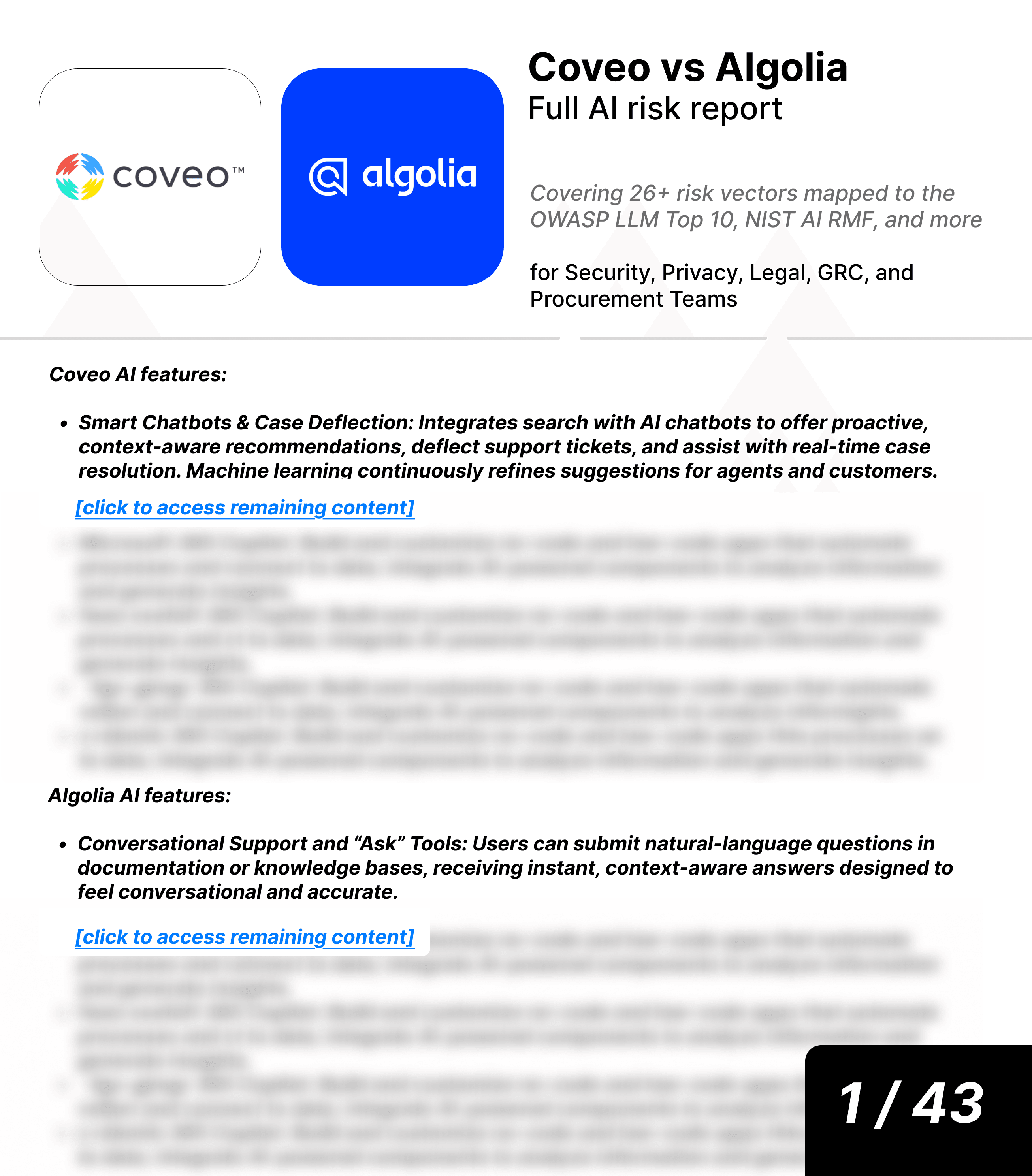 Coveo vs Algolia AI risk report sample