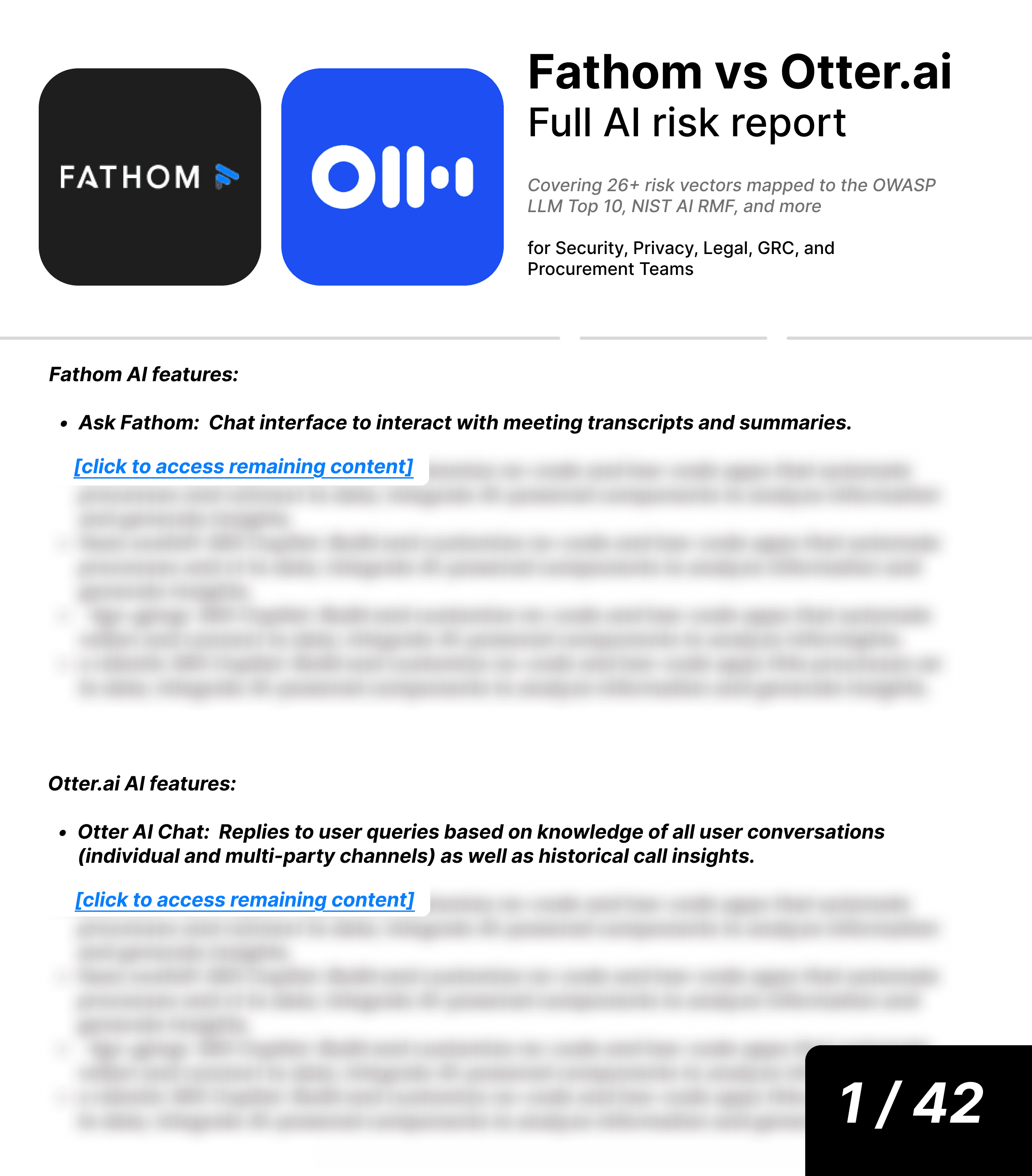 Fathom vs Otter Ai AI risk report sample