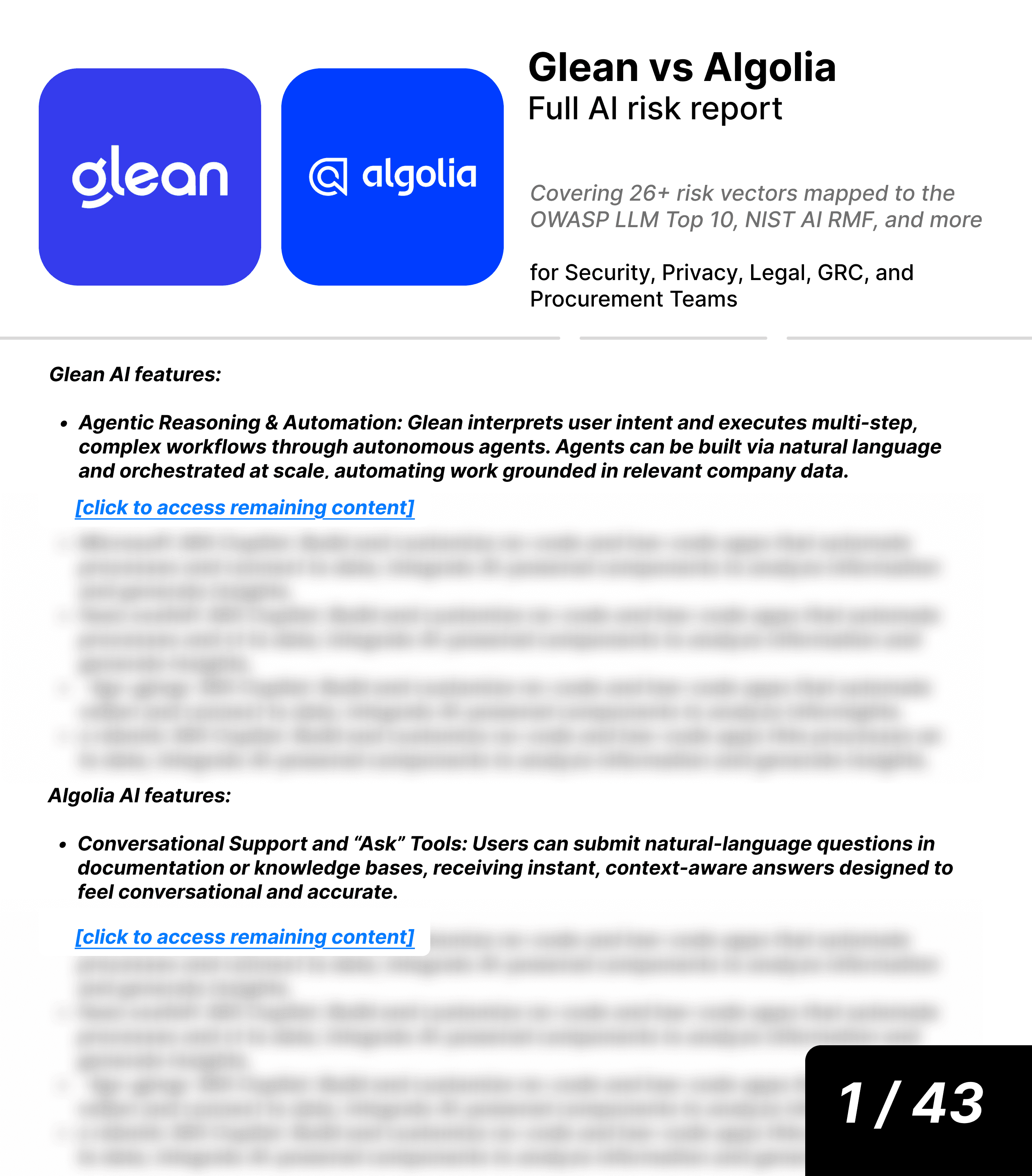 Glean vs Algolia AI risk report sample