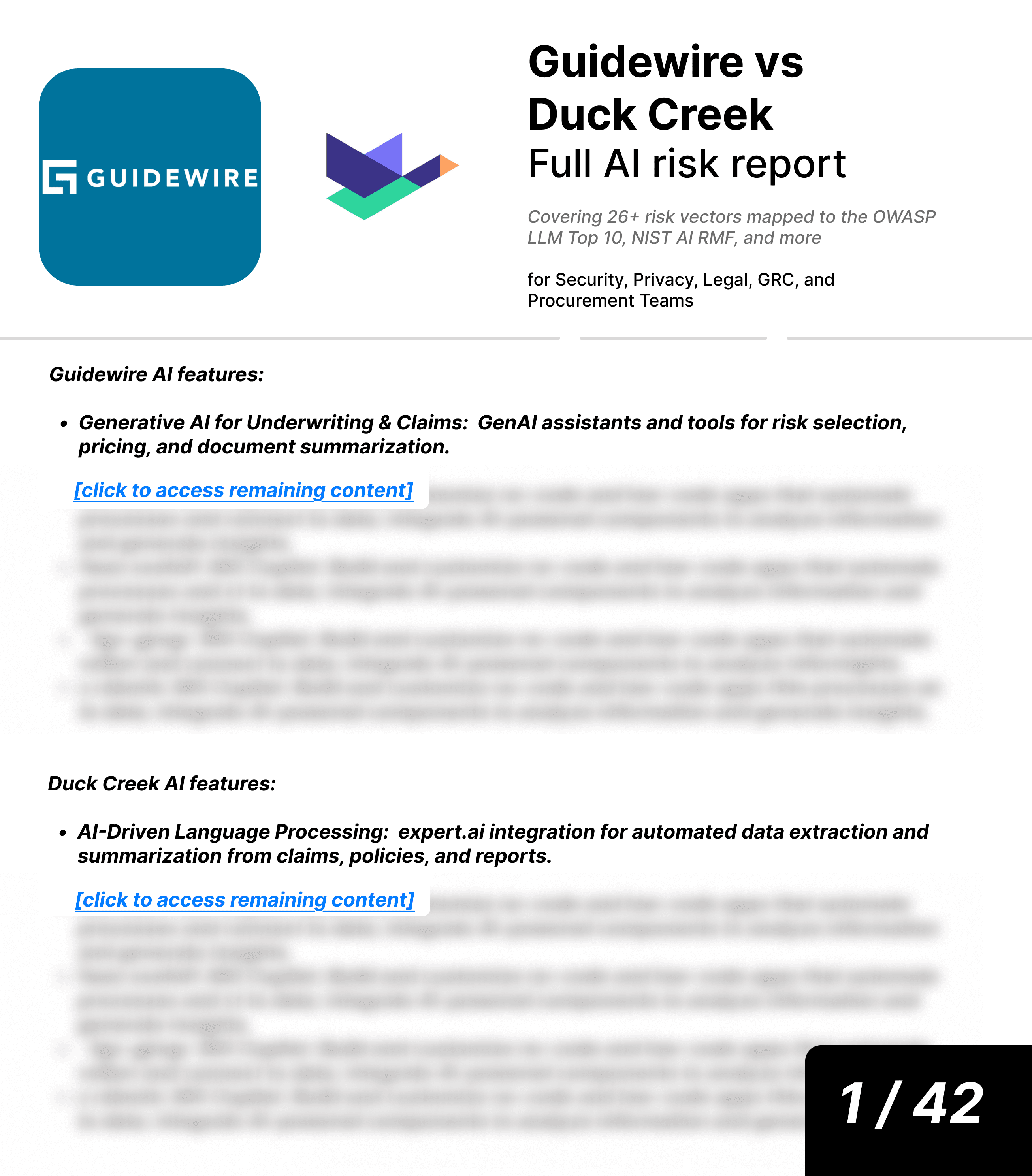 Guidewire vs Duck Creek AI risk report sample