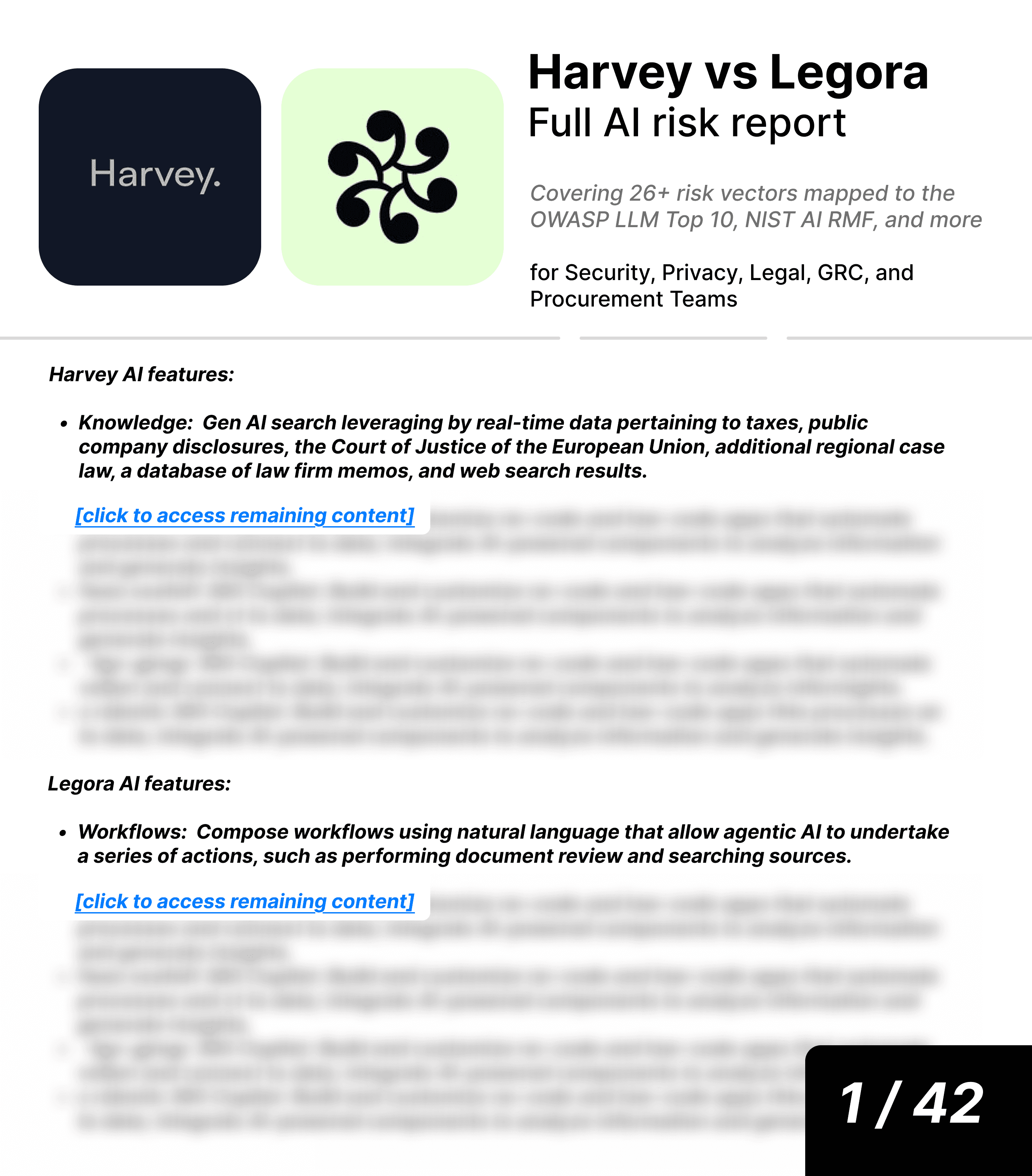 Harvey vs Legora AI risk report sample