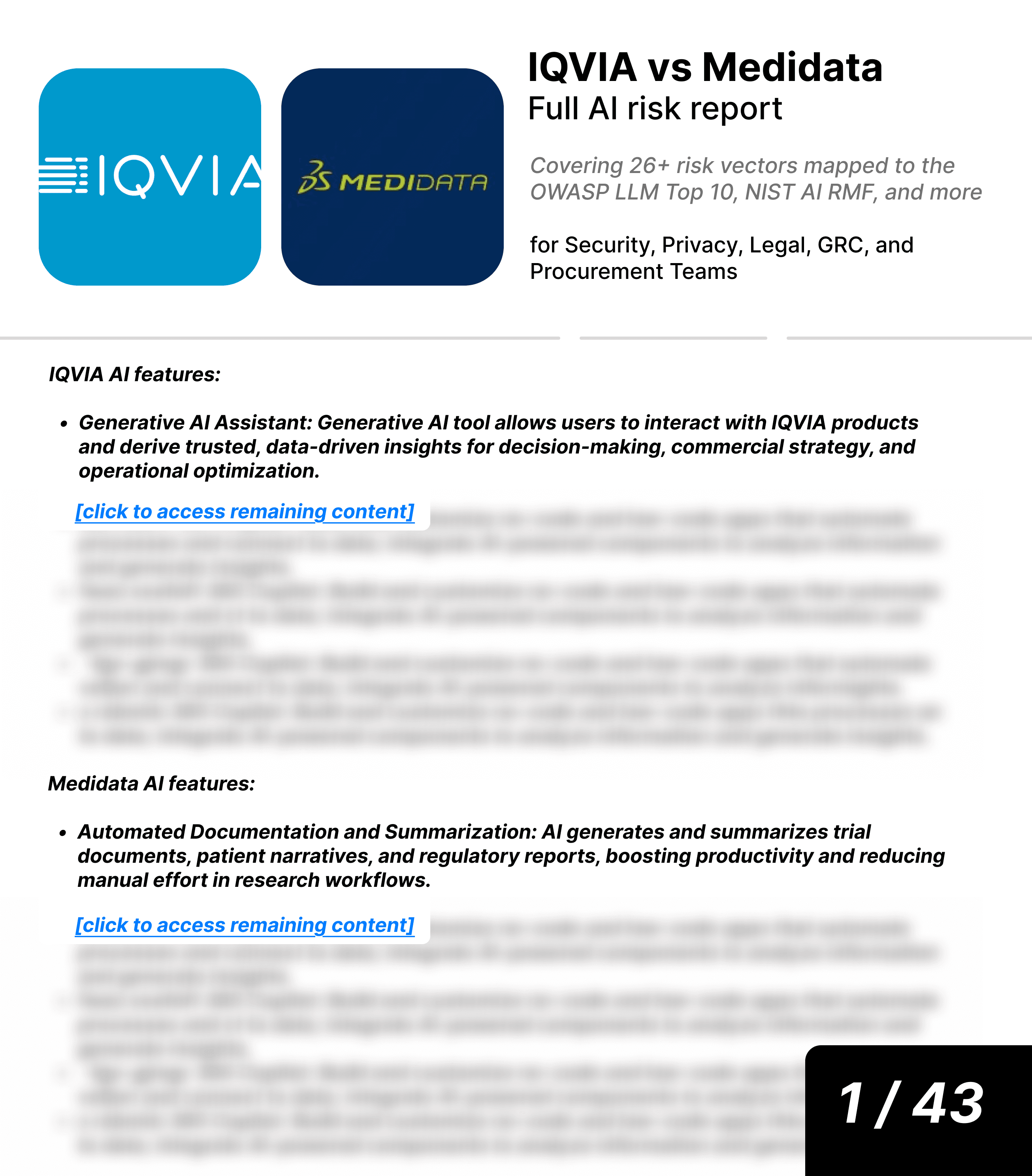 Iqvia vs Medidata AI risk report sample