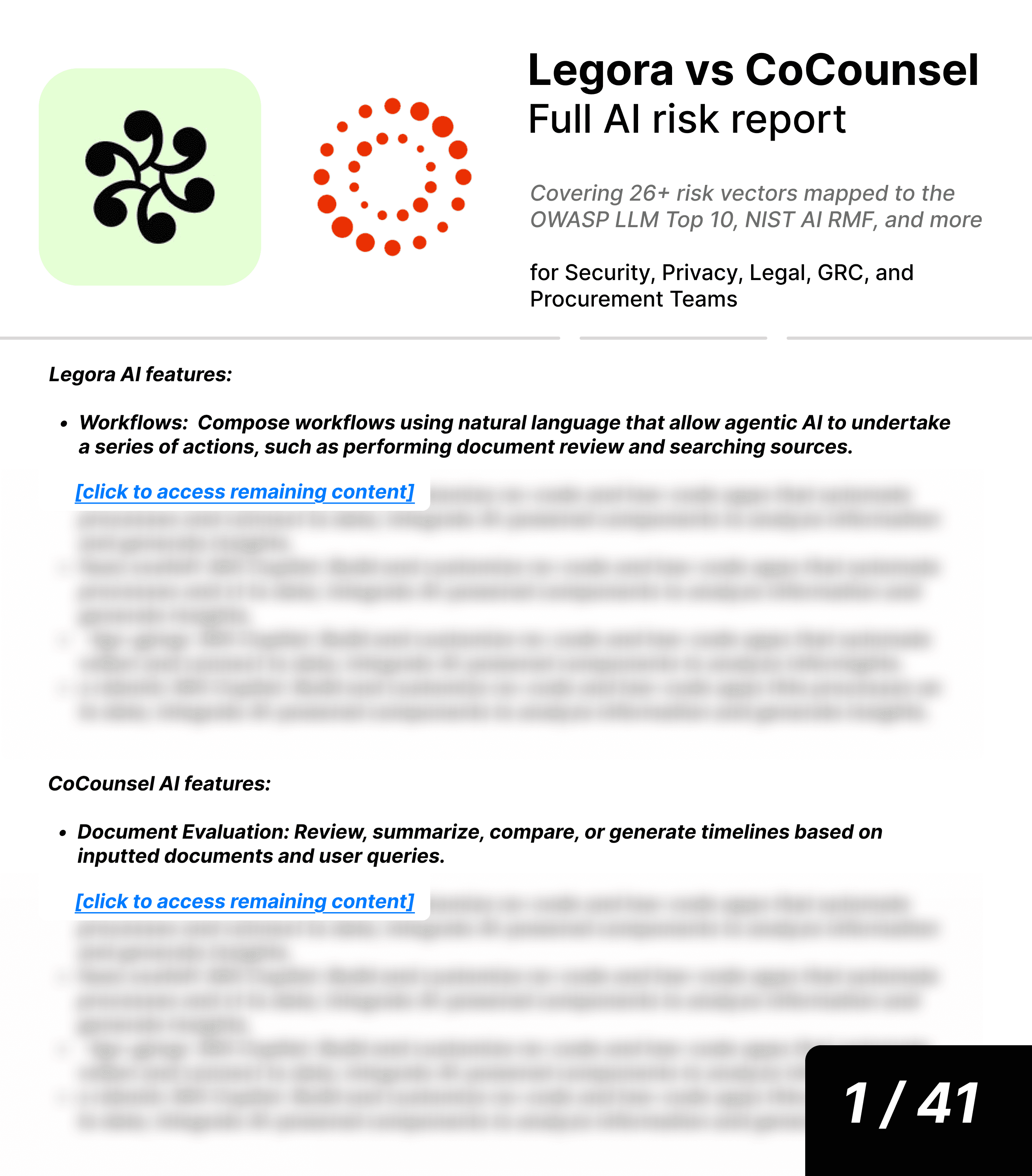Legora vs CoCounsel AI risk report sample