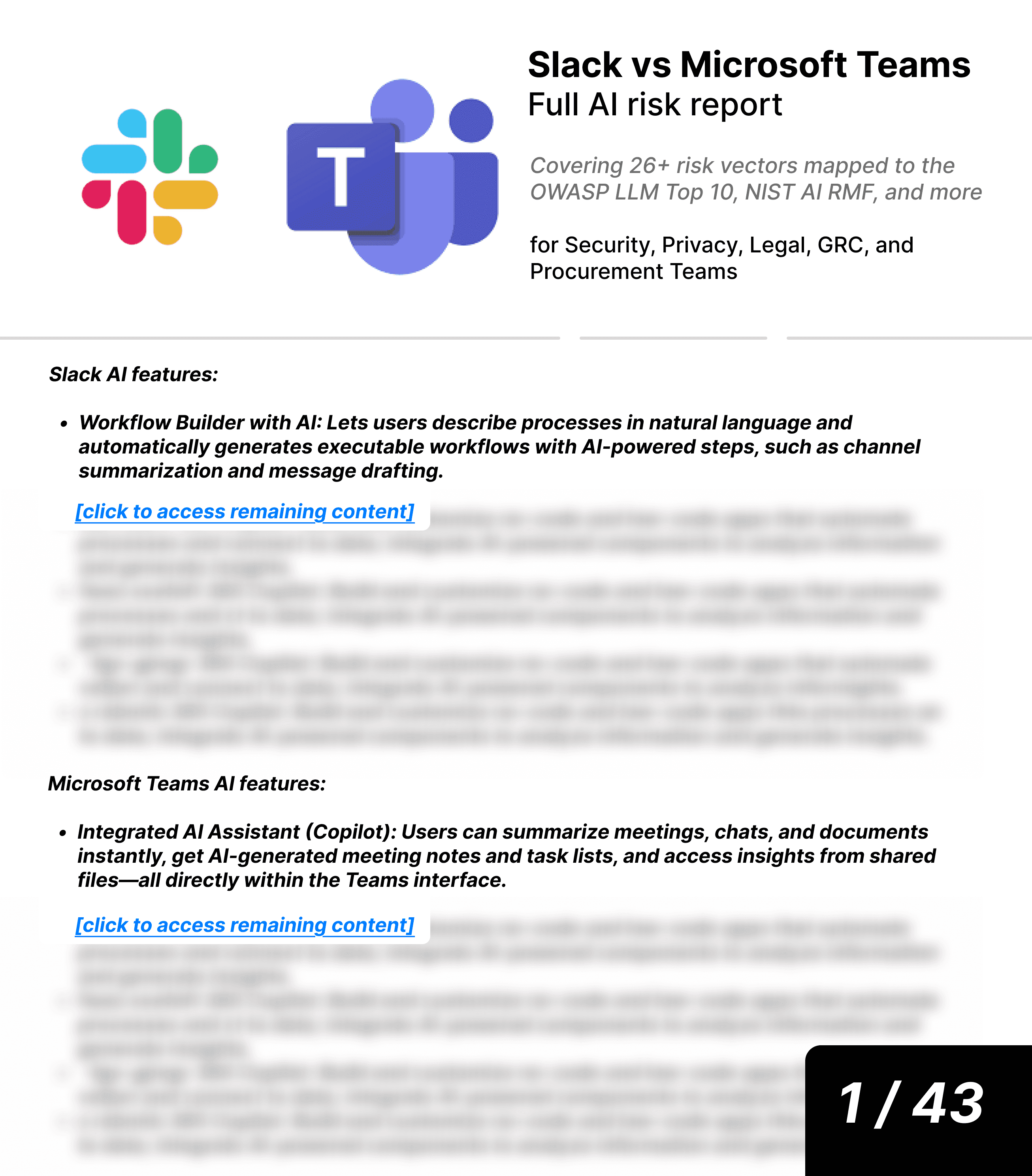Slack vs Microsoft Teams AI risk report sample