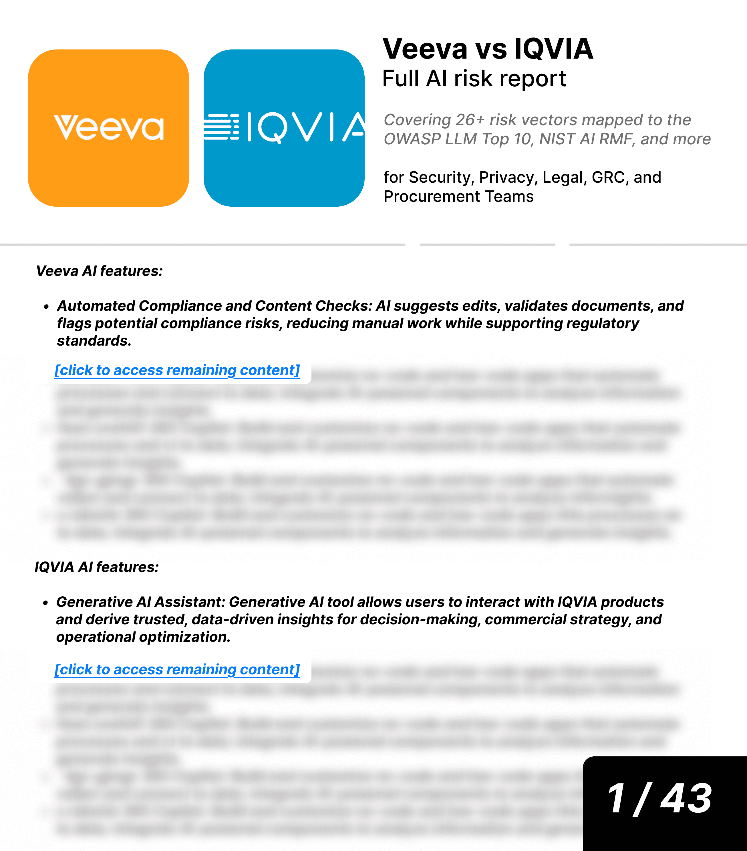 Veeva vs Iqvia AI risk report sample