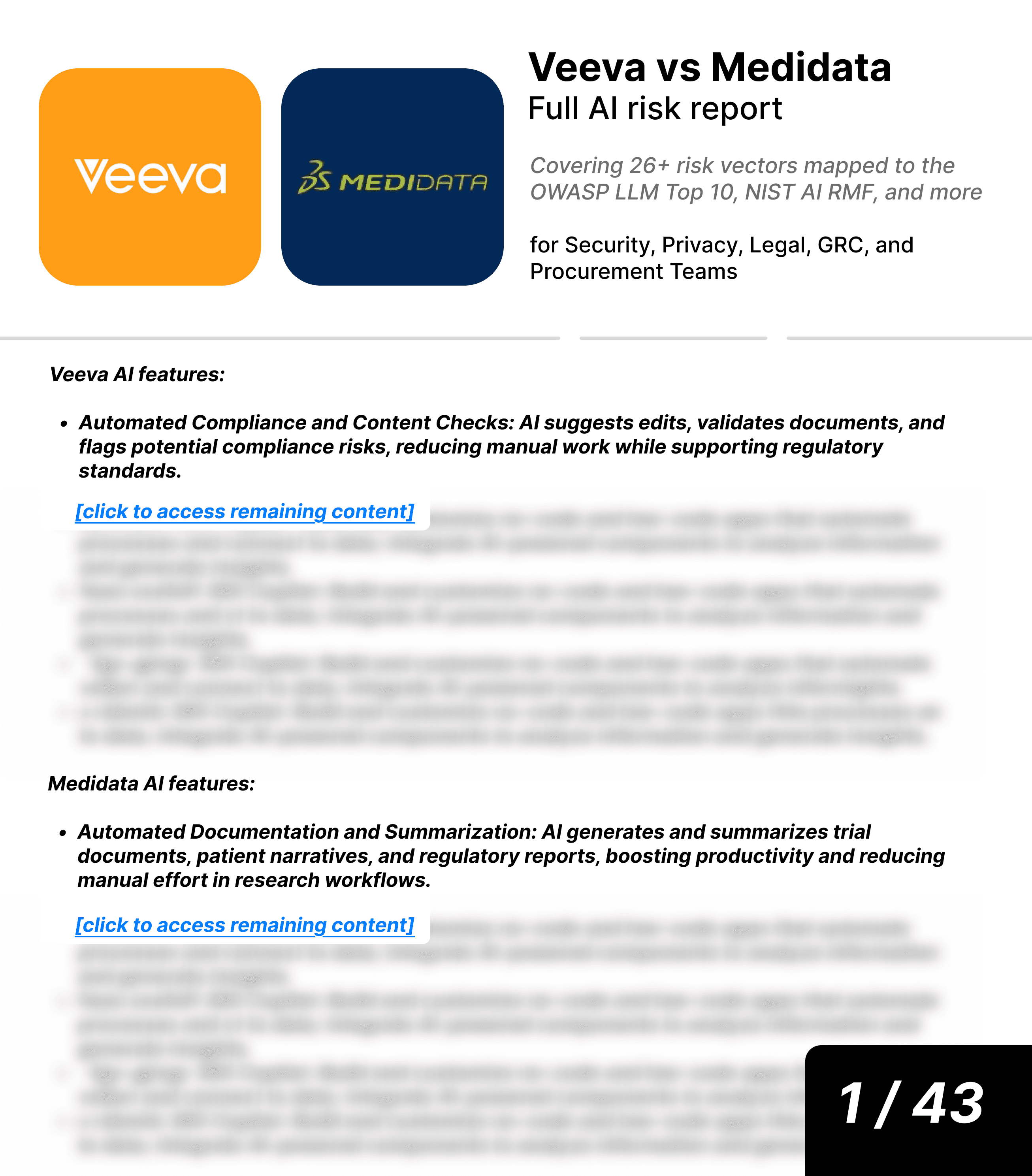 Veeva vs Medidata AI risk report sample