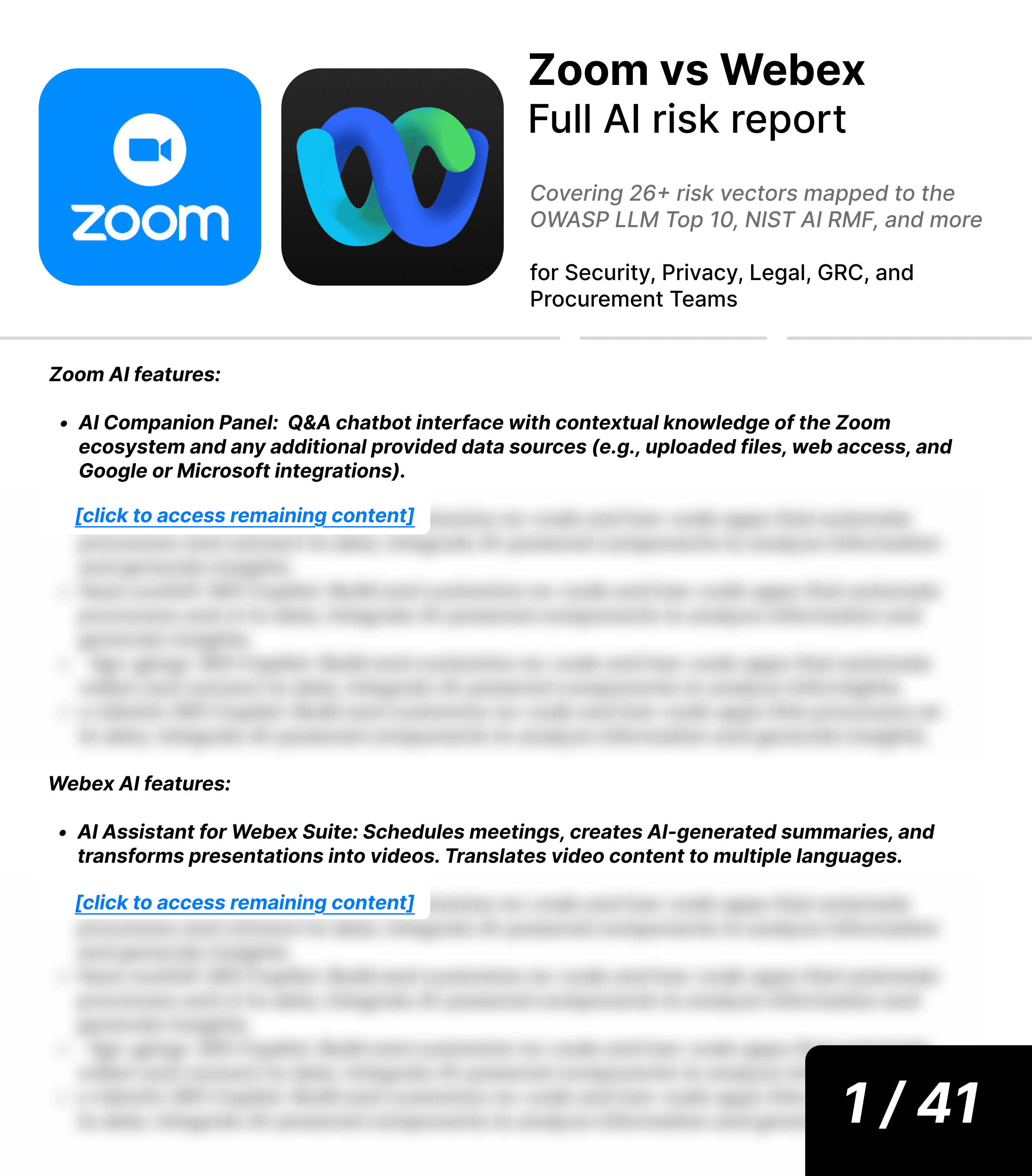Zoom vs Webex AI risk report sample